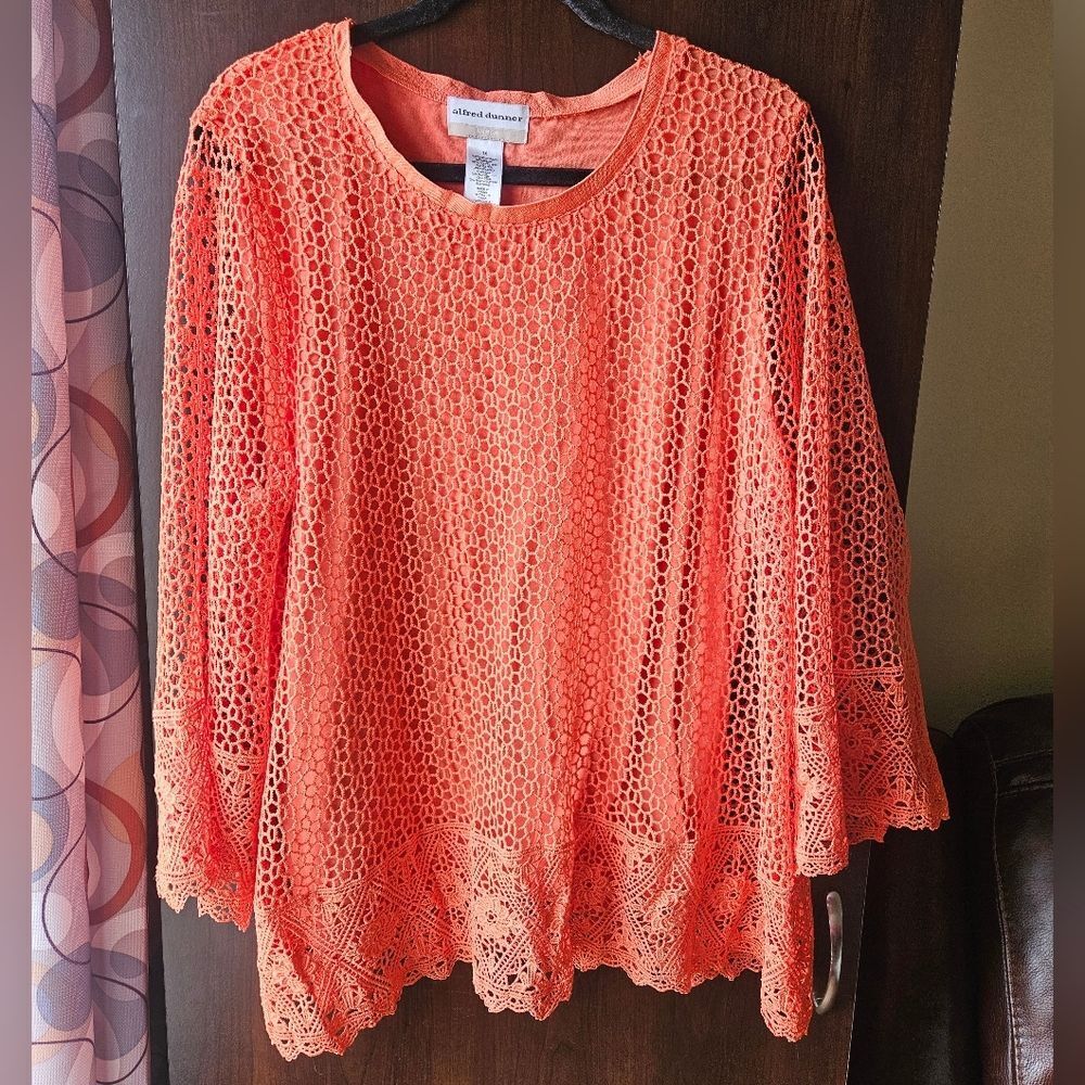 Alfred Dunner Vibrant Coral Lace Blouse